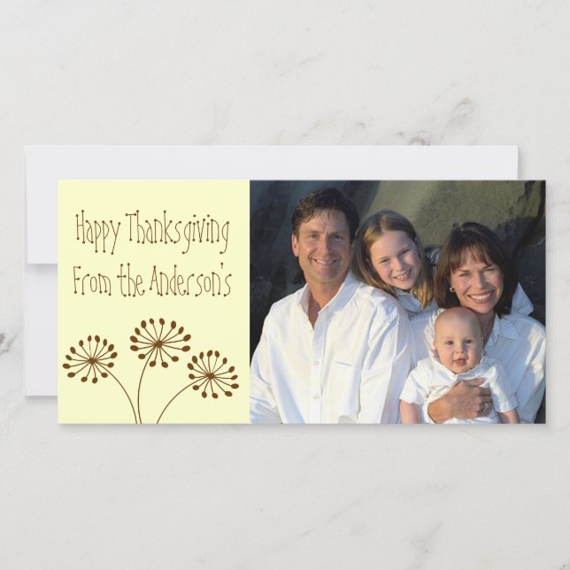 Brown Abstract Dandelion Floral Holiday Card (Front)