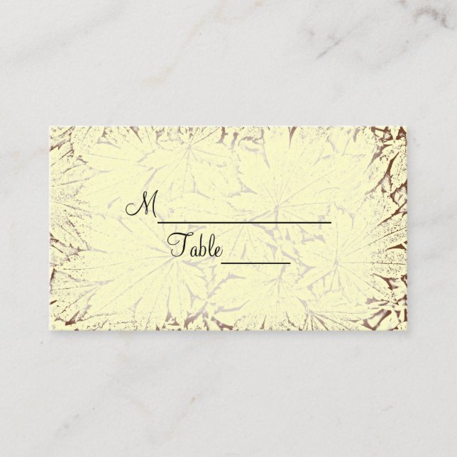 Brown Abstract Leaves Fall Wedding Place Card (Front)