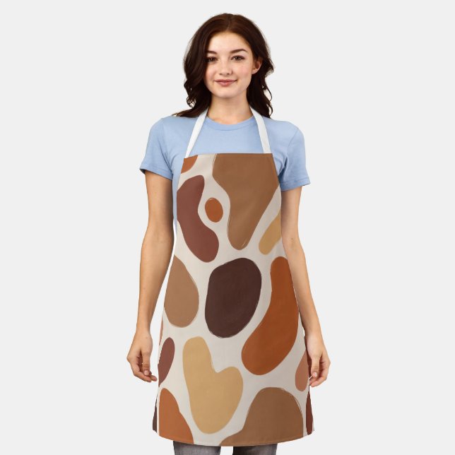 Brown Abstract Organic Shapes Print All-Over Print Apron (Worn)
