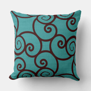 Brown Abstract Pattern on a Teal  on Teal Pattern Cushion