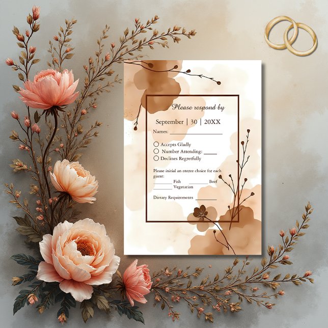 brown abstract rustic Boho Watercolor Frame  RSVP Card (Creator Uploaded)