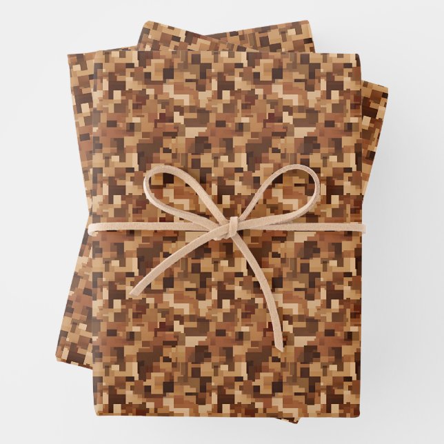 Brown Abstract Squares & Rectangles Wrapping Paper Sheet (In situ)
