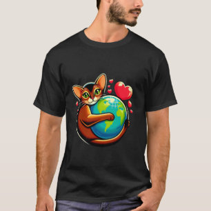 Brown Abyssinian Cat Earth Day Hug Love Owner Plan T-Shirt