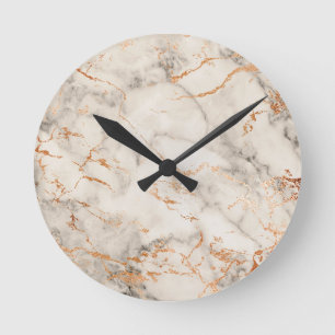 Brown Accents and White Abstract Pattern Round Clock