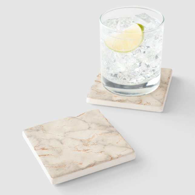 Brown Accents and White Abstract Pattern Stone Coaster (Side)