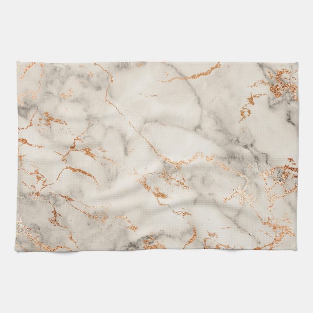 Brown Accents and White Abstract Pattern Tea Towel (Horizontal)