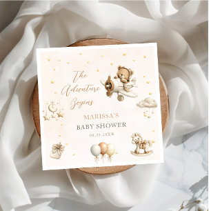 Brown Aeroplane Teddy Bear Baby Shower Napkins