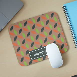 Brown Aesthetic Geometric Abstract Leafy Pattern Mouse Pad