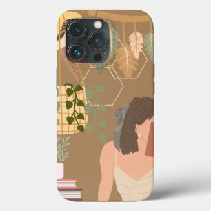 Brown Aesthetic Woman Reading Book iPhone 13 Pro Case