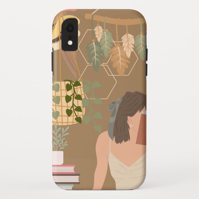 Brown Aesthetic Woman Reading Book Case-Mate iPhone Case (Back)