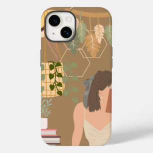 Brown Aesthetic Woman Reading Book Case-Mate iPhone 14 Case
