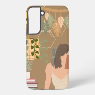 Brown Aesthetic Woman Reading Book Samsung Galaxy Case
