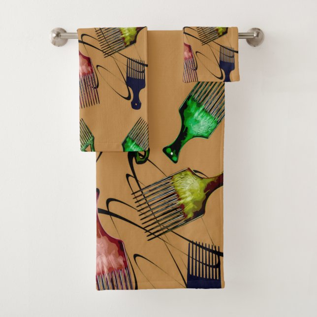 Brown Afro comb Bath Towel Set (Insitu)