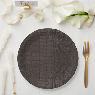 Brown Alligator Texture Print Paper Plate