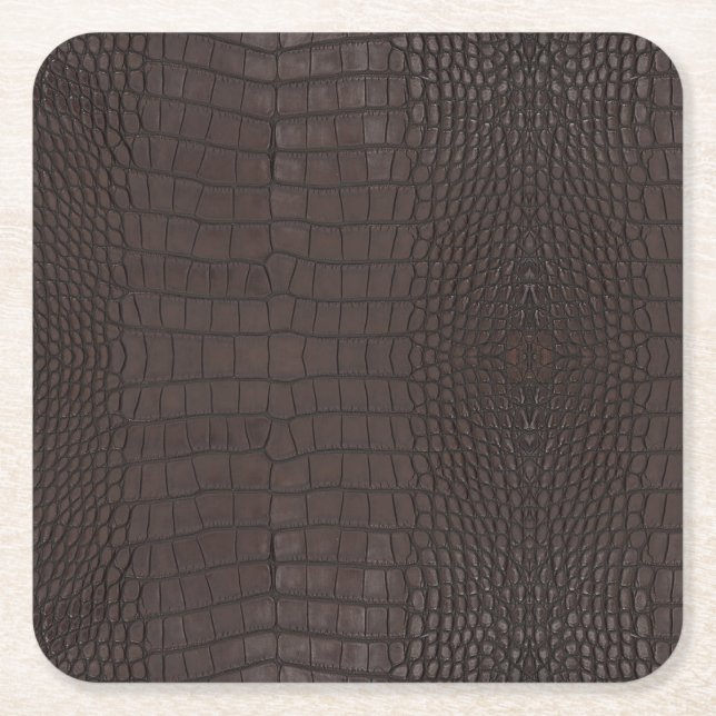 Brown Alligator Texture Print Square Paper Coaster (Front)