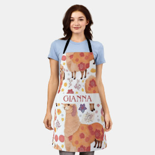 Brown Alpaca Watercolor Colorful Pattern Apron
