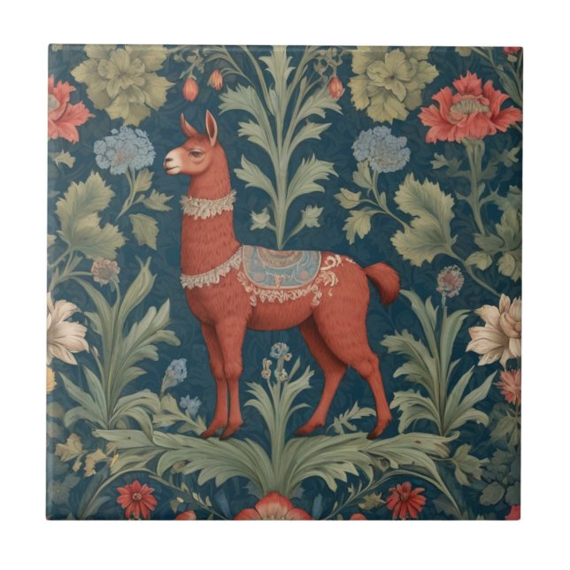 Brown Alpaca William Morris style Left Facing Tile (Front)