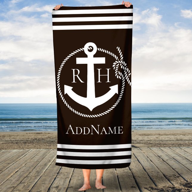Brown Anchor Rope Stripes Custom Bath Towel (Creator Uploaded)