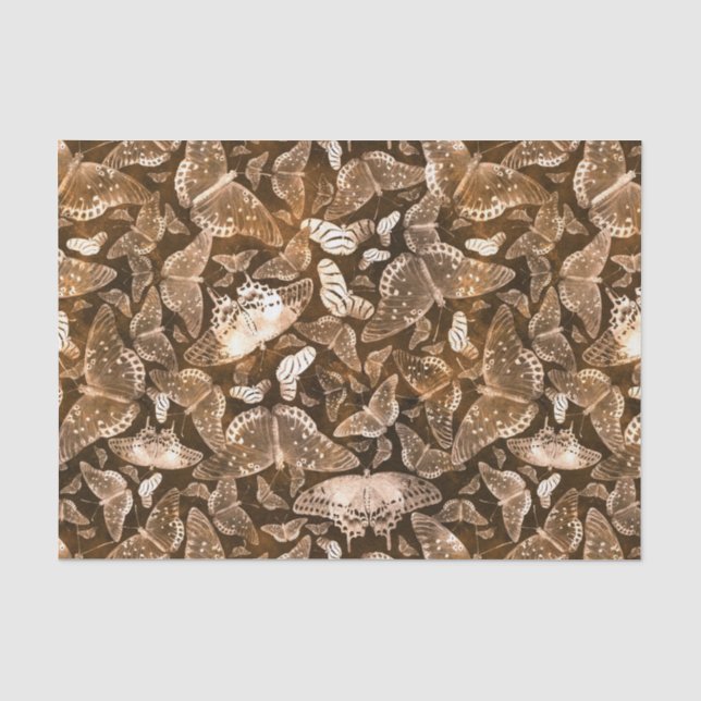 Brown and Beige Butterflies Pattern Tissue Paper (Front)