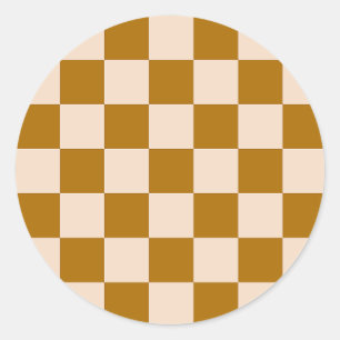 Brown and beige checkerboard pattern classic round sticker