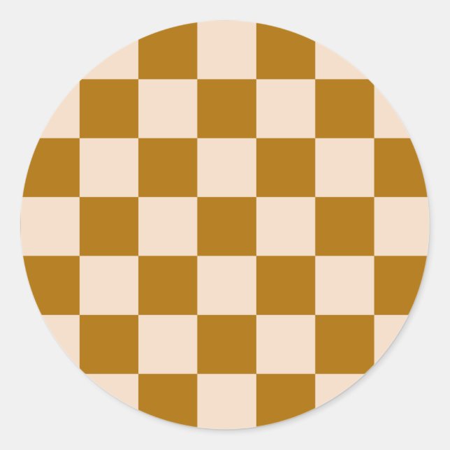 Brown and beige checkerboard pattern classic round sticker (Front)
