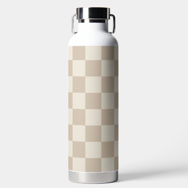 Brown and Beige Chequerboard Water Bottle (Front)