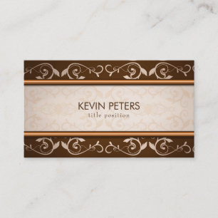 Brown And Beige Damask Business Card