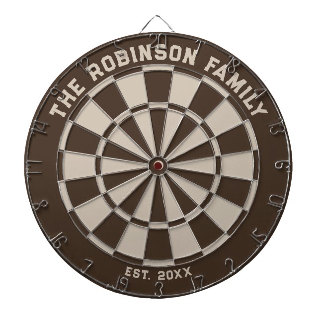 Brown and Beige Family Dartboard with Darts (Front)