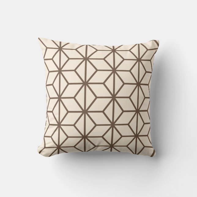 Brown and beige geometric art-deco pattern cushion (Front)