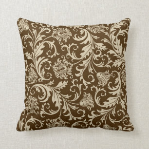 Brown And Beige Vintage Floral Damasks Cushion