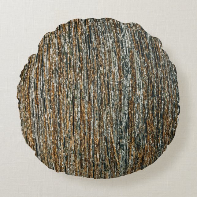 Brown and black abstract painting round cushion (Front)
