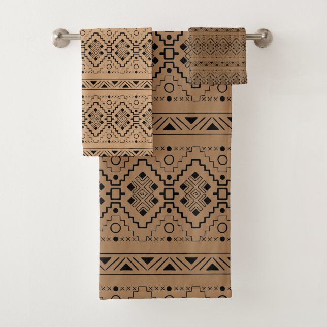Brown and Black aztec pattern   Bath Towel Set (Insitu)