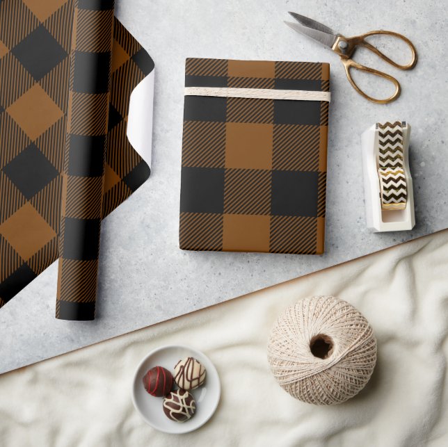 Brown and Black Buffalo Check Holiday Wrapping Paper (Crafts)