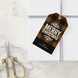 Brown and Black Buffalo Check Rustic Christmas Gift Tags