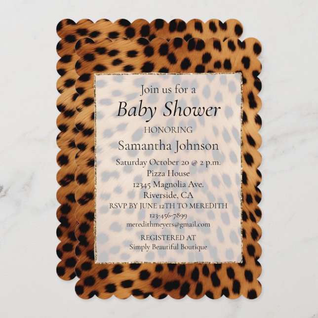 Brown and Black Cheetah Animal print Invitation (Front/Back)