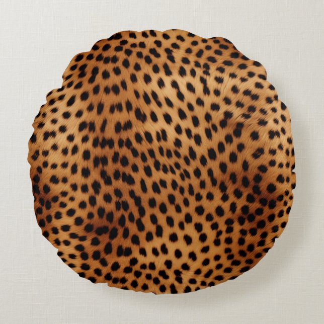 Brown and Black Cheetah Animal print Round Cushion (Front)