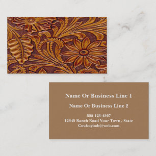 Brown And Black Floral Leather Print Western Business Card