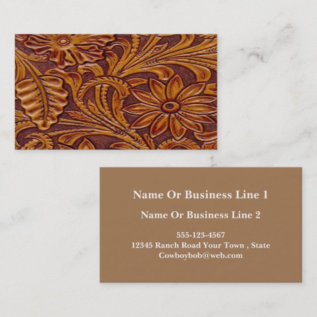 Brown And Black Floral Leather Print Western Business Card (Front/Back)