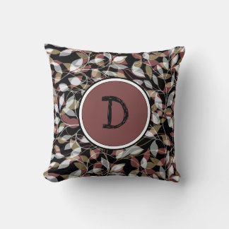 Brown and Black Floral With Custom Monogram Cushion