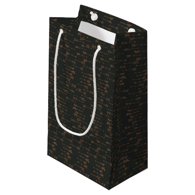 Brown and black minimalist boho arrow pattern small gift bag (Front Angled)