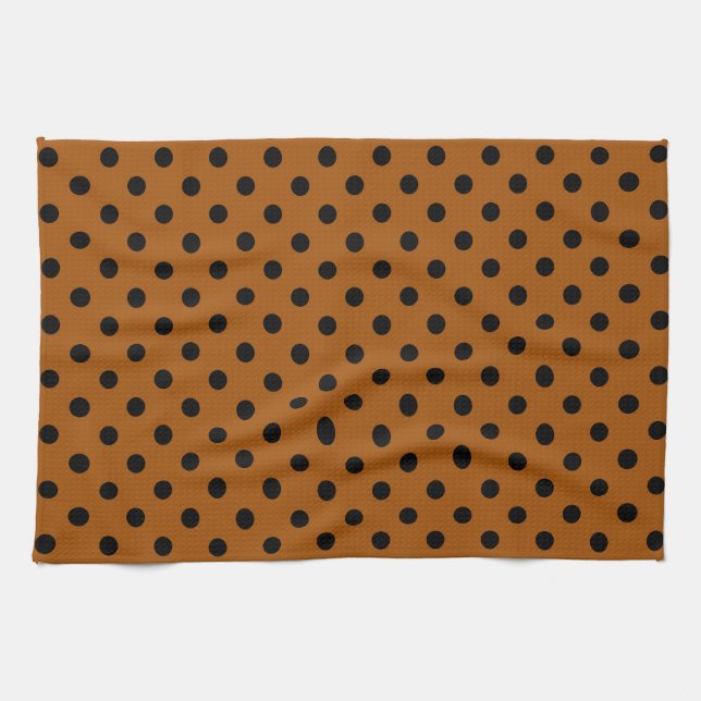 Brown and Black Polka Dots Tea Towel (Horizontal)