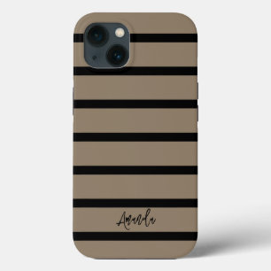 Brown and black stripes pattern personalised iPhone 13 case