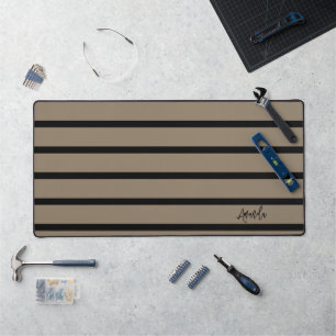 Brown and black stripes pattern personalised desk mat