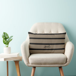 Brown and black stripes pattern personalised lumbar cushion