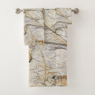 Brown and Black Textured Mable Stone Bath Towel Set