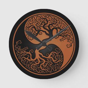 Brown and Black Tree of Life Yin Yang Round Clock