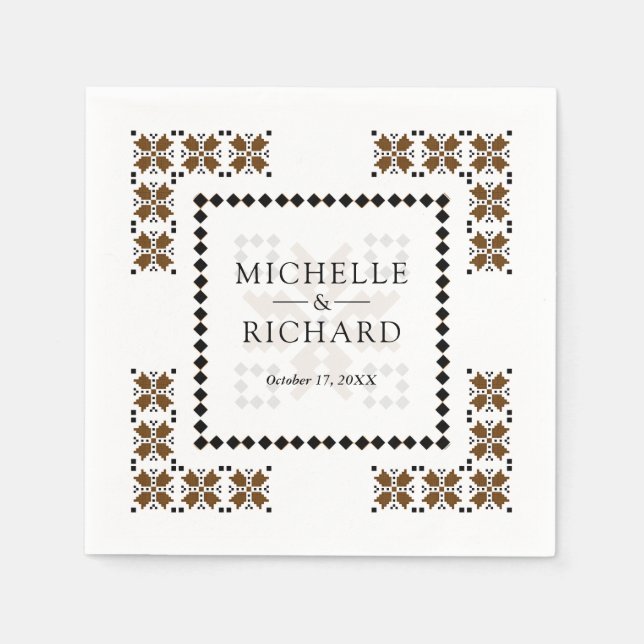 Brown and Black Ukrainian Embroidery Wedding Napkin (Front)