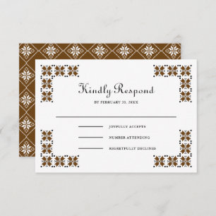Brown and Black Ukrainian Embroidery Wedding RSVP Card