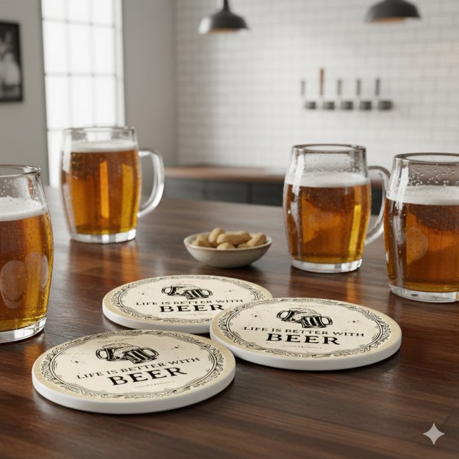 Brown and Black Vintage Beer Bar Business Coaster (Brown and Black Vintage Beer Bar Business Coaster )