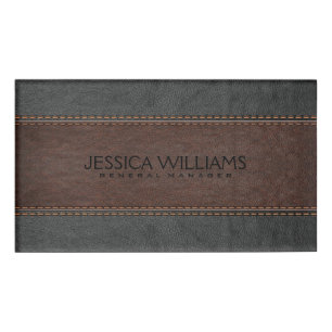 Brown And Black Vintage Leather Name Tag